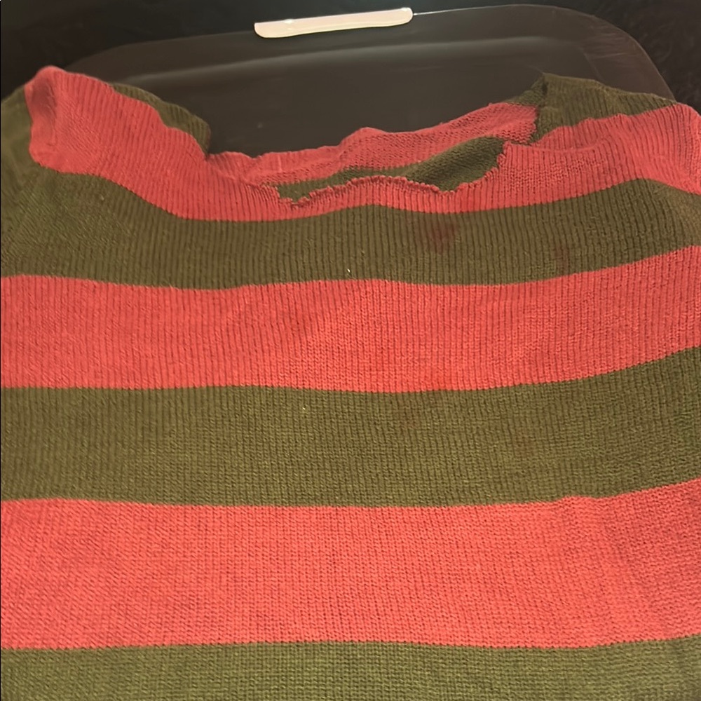 Striped Off-the-Shoulder Sweater - Red and Green